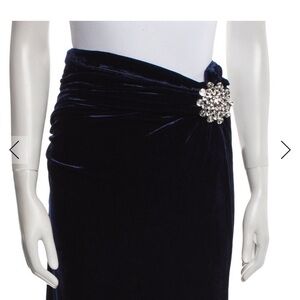 Paco Rabanne Dark Blue Velvet Skirt with Crystal Detail